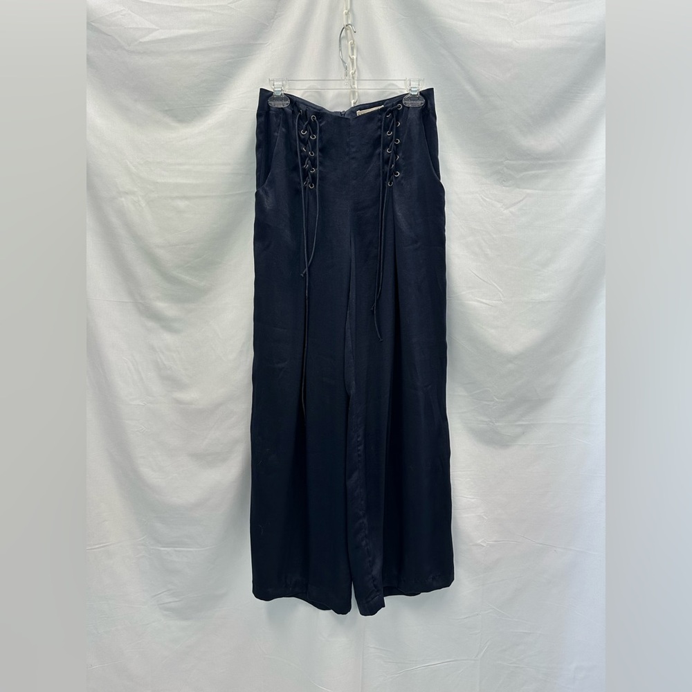 Blush Noir Lace Up Wide Leg Trouser Pants